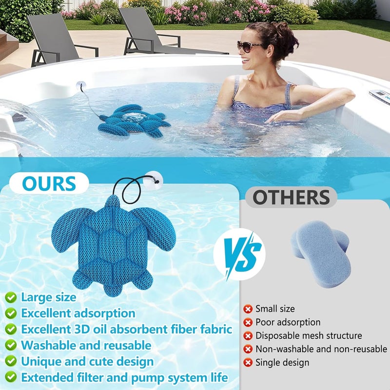 RGJ Store Hot Tub Scum Absorber Turtle, 2PCS Reusable Hot Tub Oil Absorbing Floating Sponges for Spa/Pool, Hot Tub Scum Sponge Accessories to Soak Up Oils & Keep Water Clean - Image 4